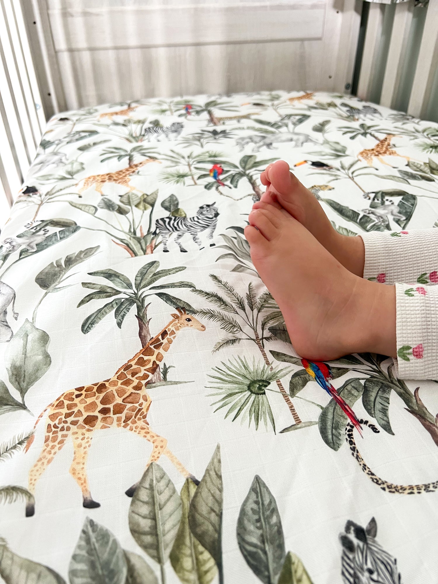 Organic Muslin Fitted Cot Bed Sheet- Safari