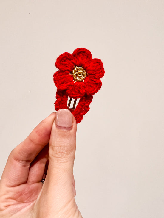 Red & Gold Flower Crochet Clip