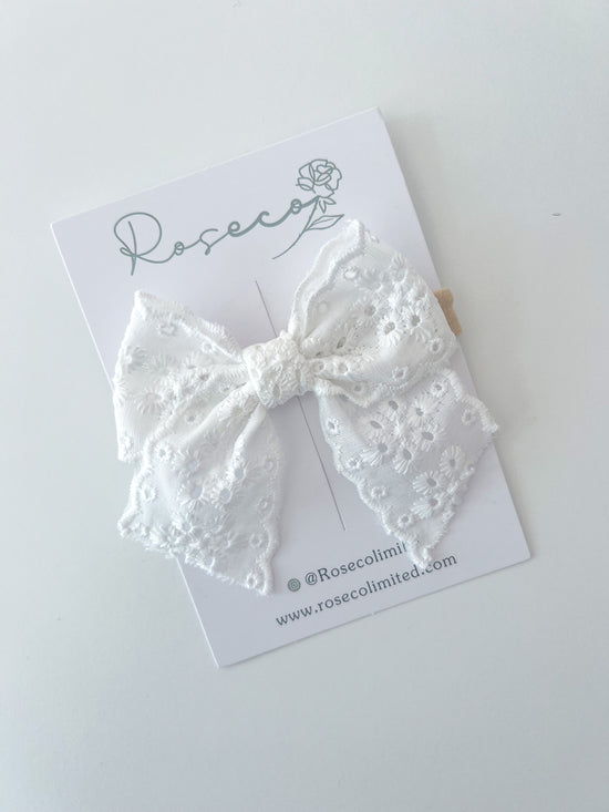 White Broderie Bow Headband