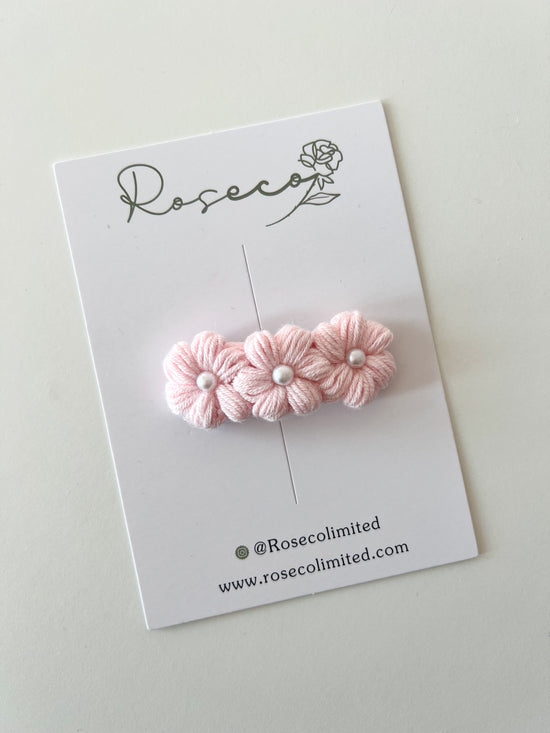 Baby Pink Trio Pearl Flower Crochet Clip