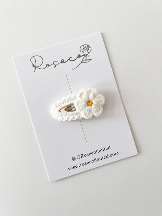 White Flower Crochet Clip