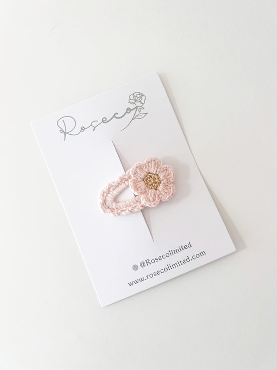 Pink & Gold Flower Crochet Clip