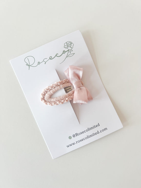 Dusky Pink Satin Bow Crochet Clip