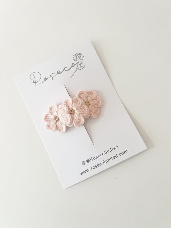 Pink & Gold Trio Flower Crochet Clip