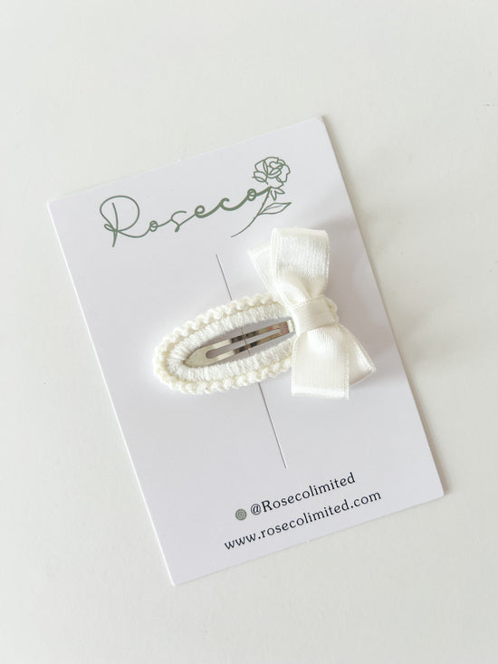 White Satin Bow Crochet Clip