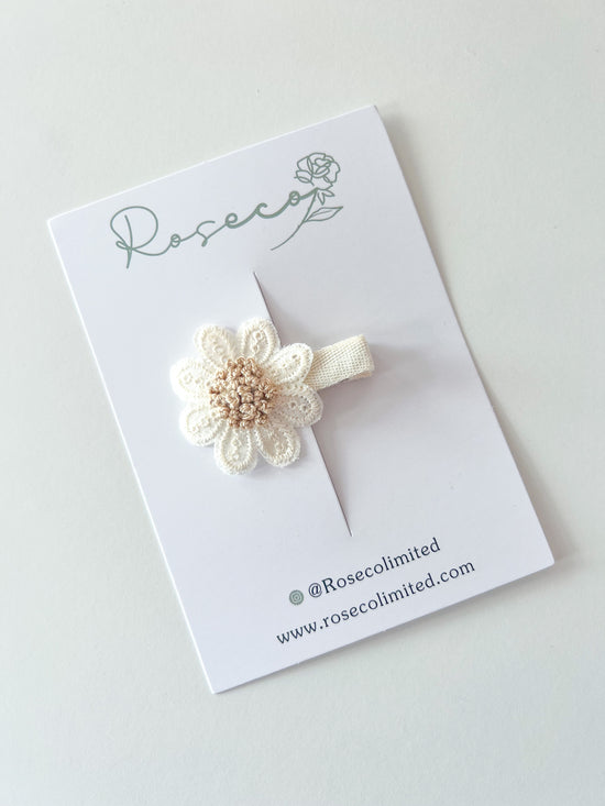 Beige Embroidered Flower Clip