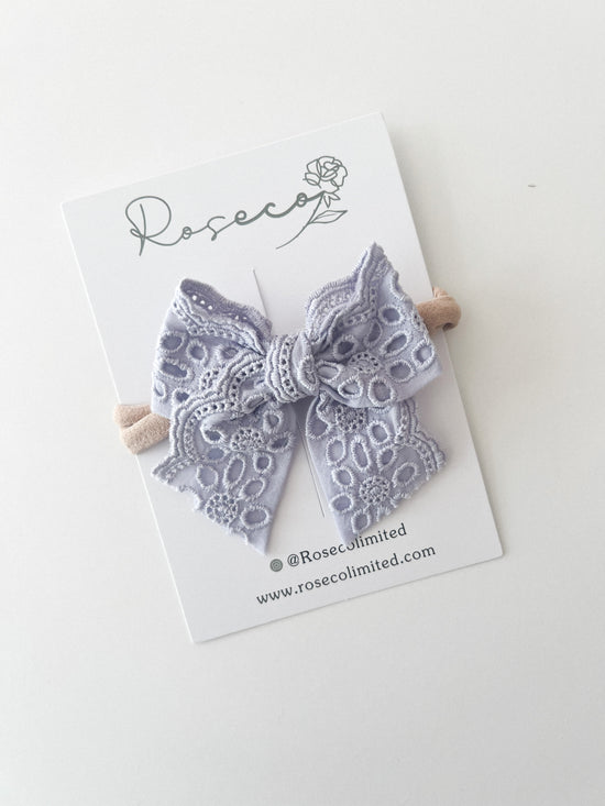 Broderie Bow Headband- Lilac