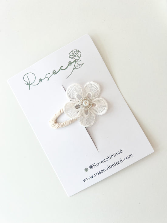 White Lace Flower Clip