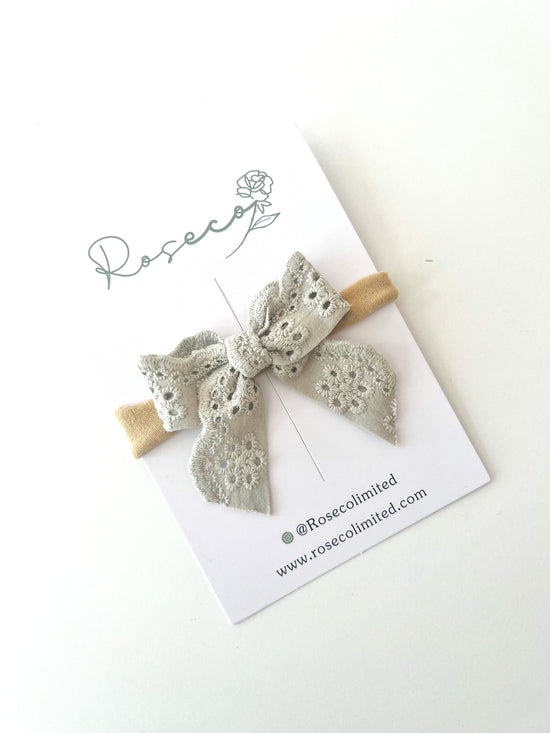 Broderie Bow Headband- Sage