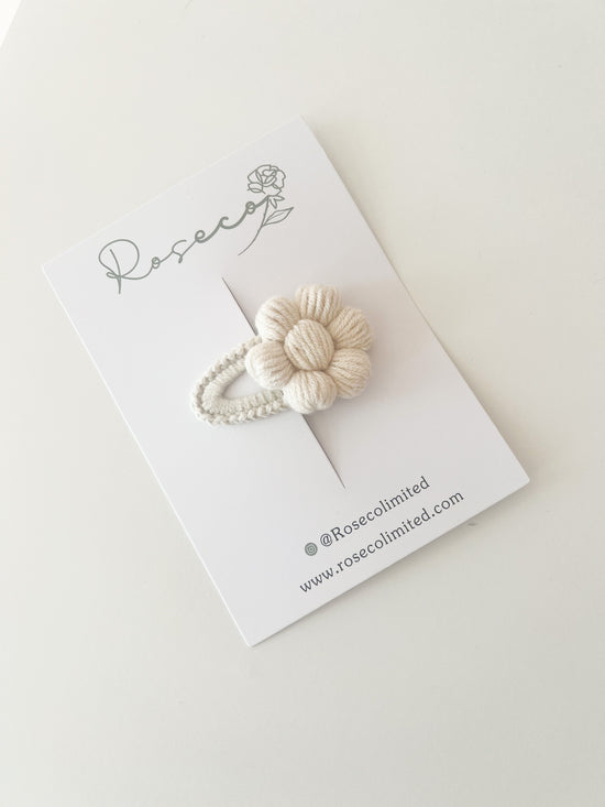 Beige Puff Flower Crochet Clip