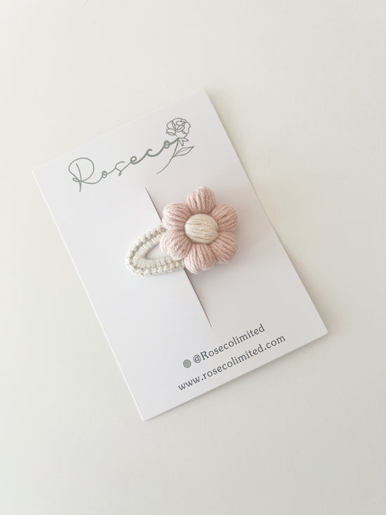 Pink Puff Flower Crochet Clip