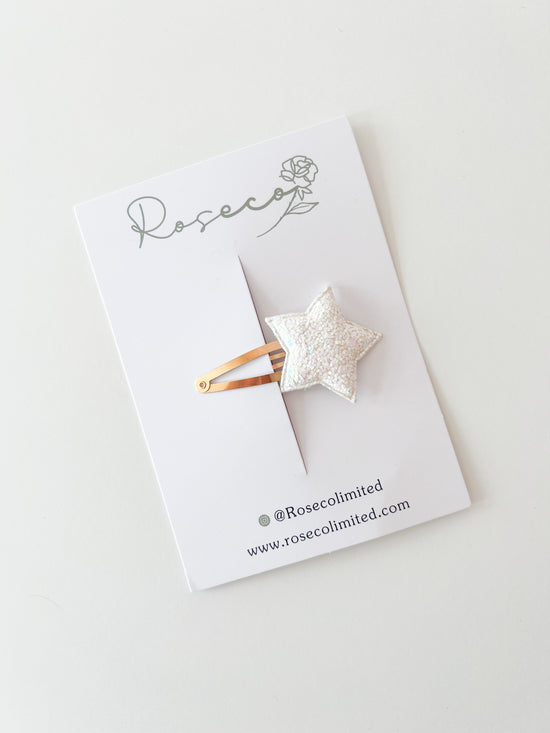 White Glitter Star Snap Clip