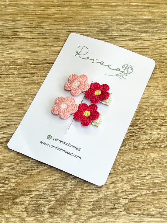 Pink Crochet Flower Soft Back Clips