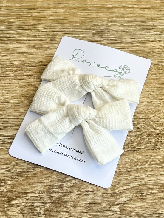 White Embroidered Bow