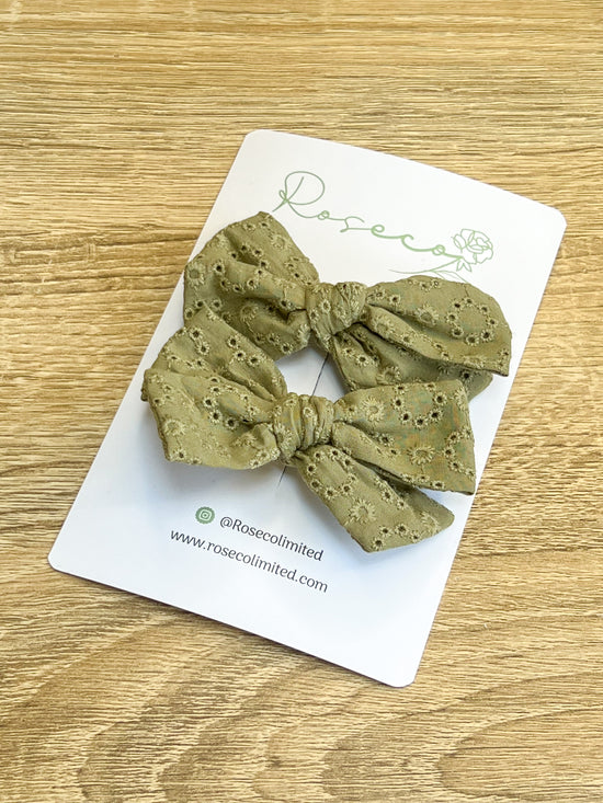 Olive Embroidered Bow