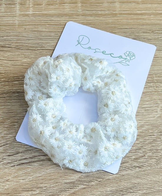 Large White Embroidered Scrunchie