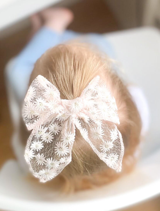 Delicately Embroidered Large Pink Bow