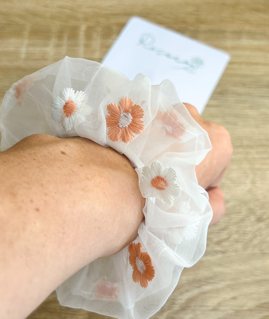 Peach Floral Scrunchy